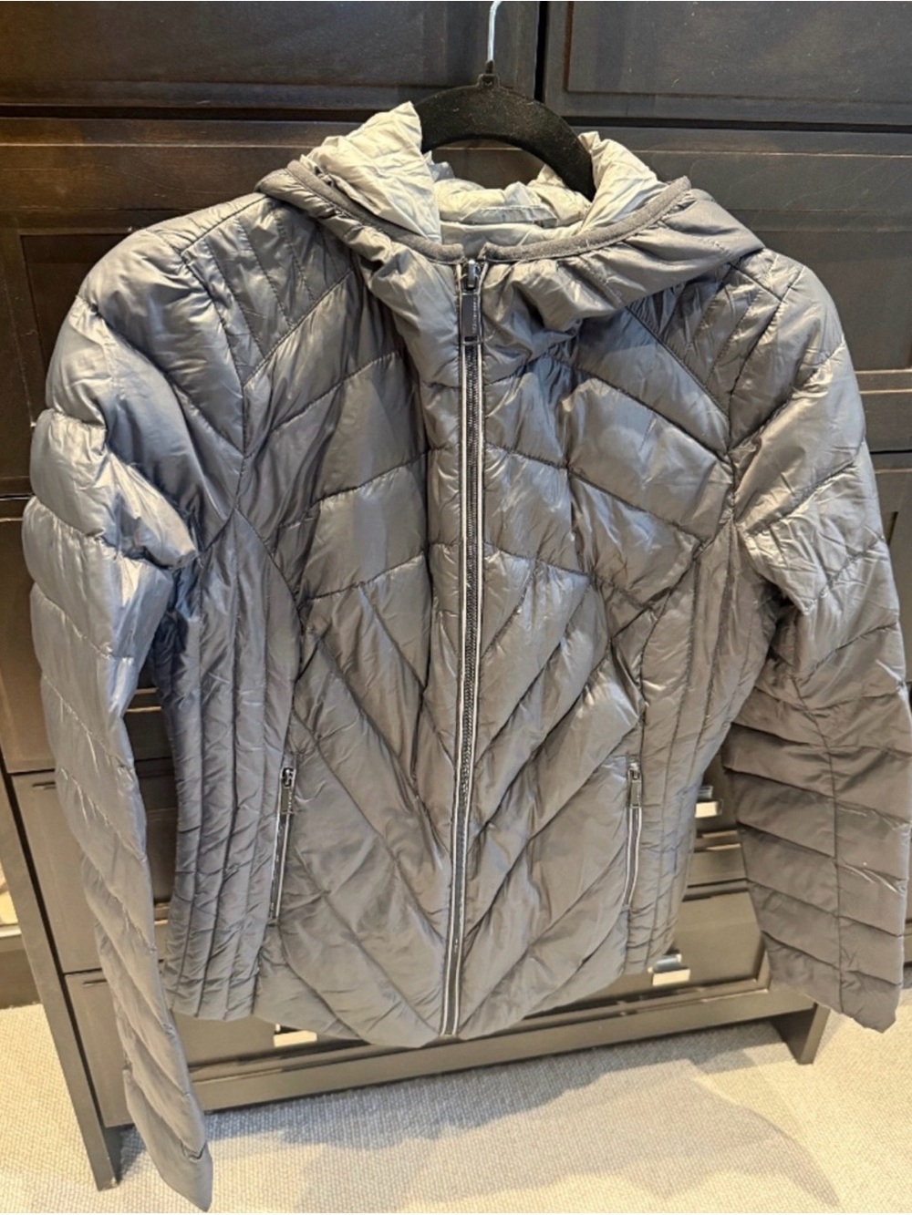 BCBGeneration Quilted Hooded Puffer Jacket - Gray